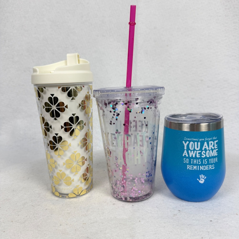 Kate Spade & More Tumbler Travel Mug Glitter Wine Cup Multicolor Set of 3